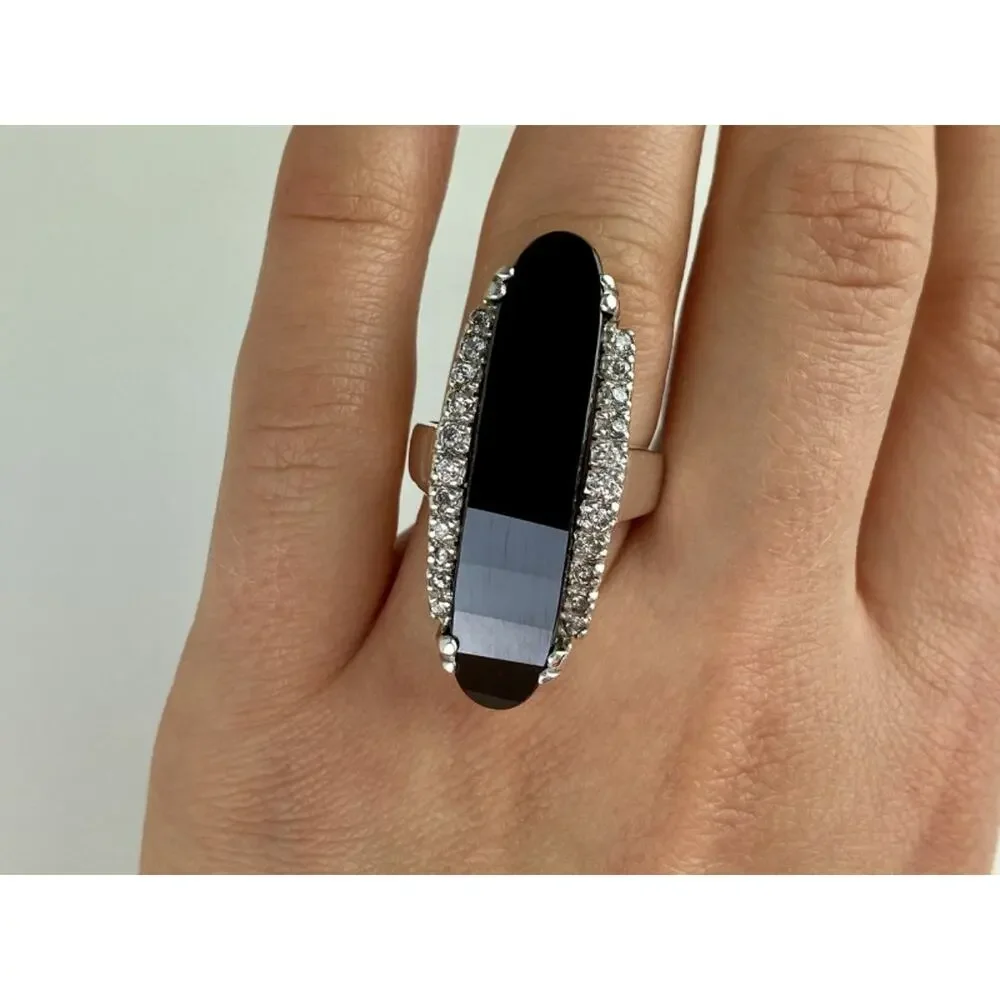 925 Sterling Silver Nephrite & Quartz Ring Size 8